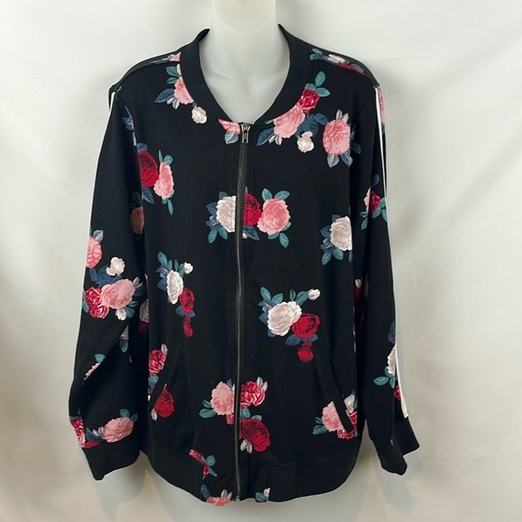 Torrid Floral Bomber Active Roses Stripe Ponte Zip Front Multicolor Jacket Sz 3 - Picture 2 of 8